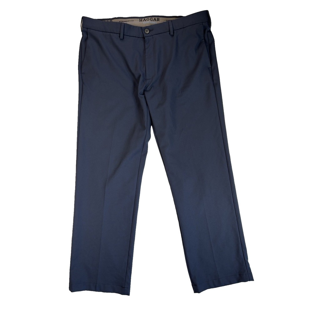 Haggar Cool 18 Pro Men's 40X30 Navy Blue Golf Performance Athleisure Dress Pants